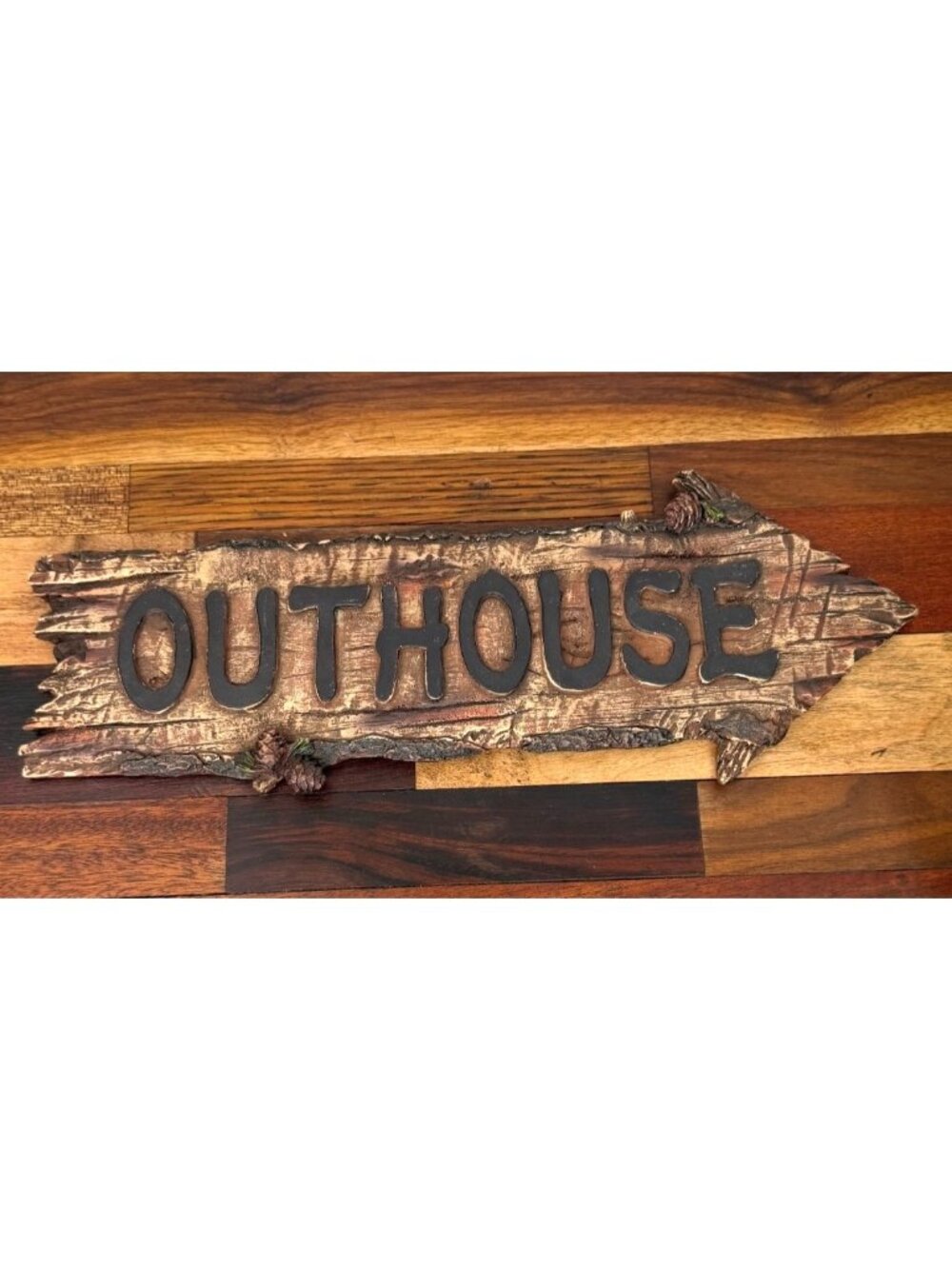 Rustic faux Wood Outhouse Sign with Right Arrow • Cabin Bathroom Wall Decor • Co